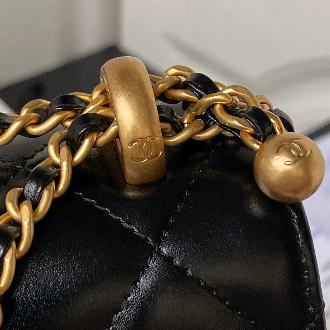 Chanel Flap Bag 22 In Black Calfskin With Double Gold Ball product view 5