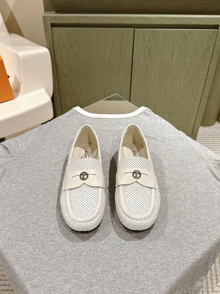 Louis Vuitton Women White Leather Studded Loafers product view 1