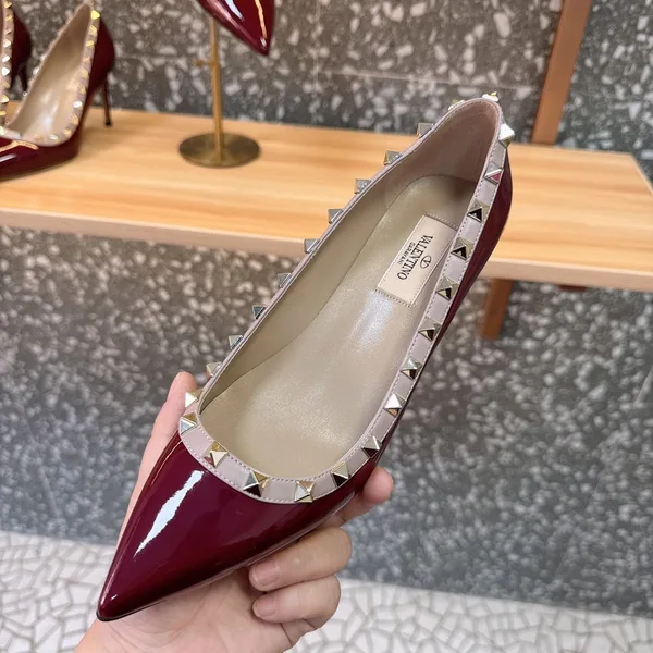 Valentino Women Burgundy Patent Leather Studded Pumps product view 6