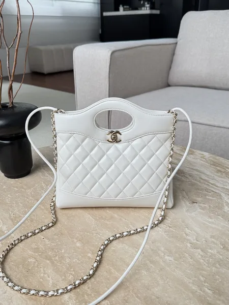 Chanel Quilted Lambskin Shopping Bag In white product view 4