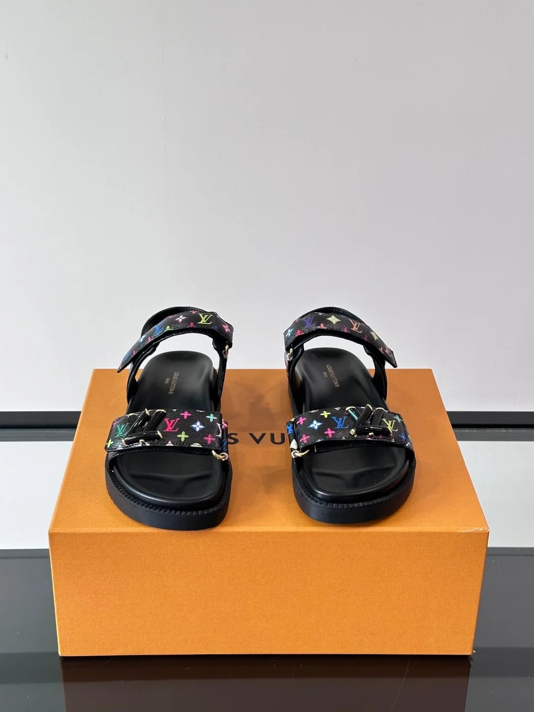 Louis Vuitton Men Black Multicolor Leather Sandals product view 2