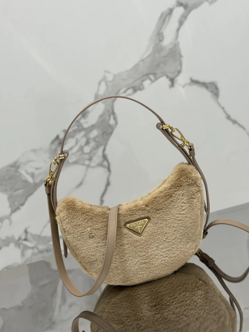Prada Leather And Shearling Arquã¨ Handbag product view 2