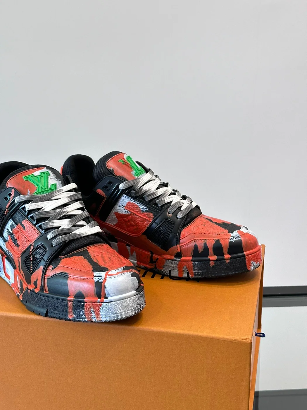 Louis Vuitton Men Black Red Painted Leather Sneakers product view 6