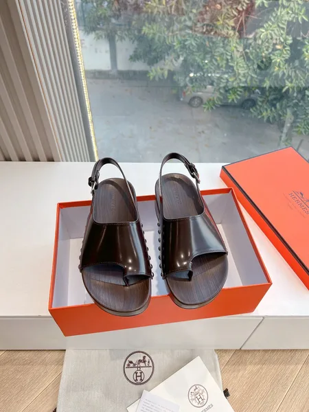 Hermès Women Dark Brown Leather Slingback Sandals product view 1