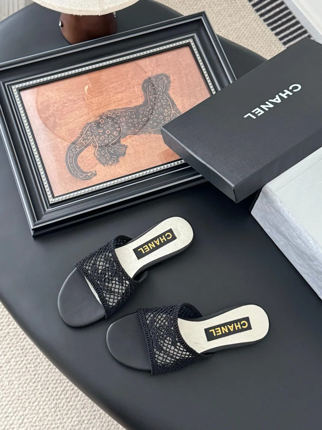 Chanel Women Black Mesh Slide Sandals product view 6