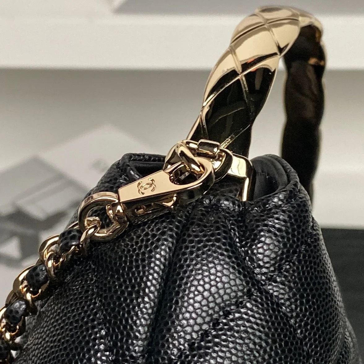 Chanel 24A Hobo Handbag in black quilted caviar leather product view 8