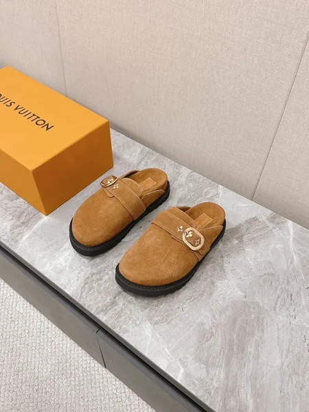Louis Vuitton Women Brown Suede Mules product photo