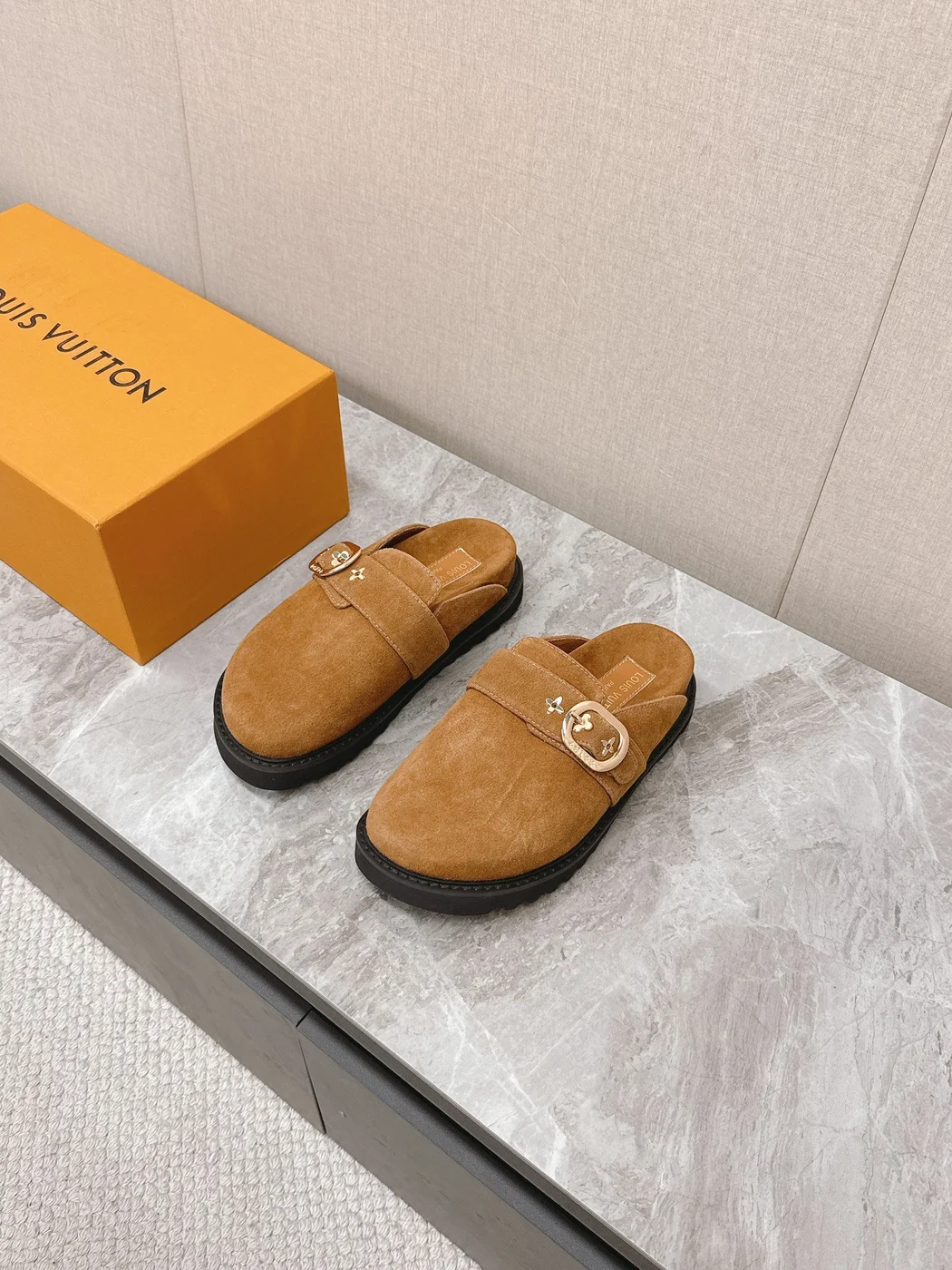 Louis Vuitton Women Brown Suede Mules product view 1