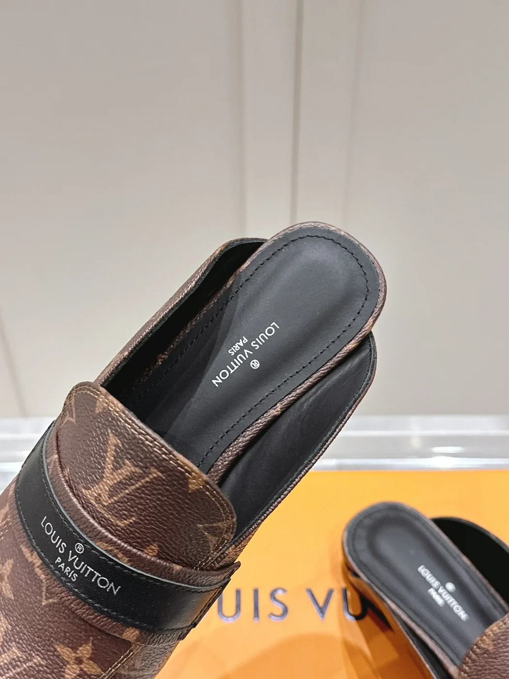 Louis Vuitton Women Brown Leather Monogram Mules product view 2