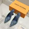 Louis Vuitton Women Blue Denim Leather Trim Slingback Heels product view 1