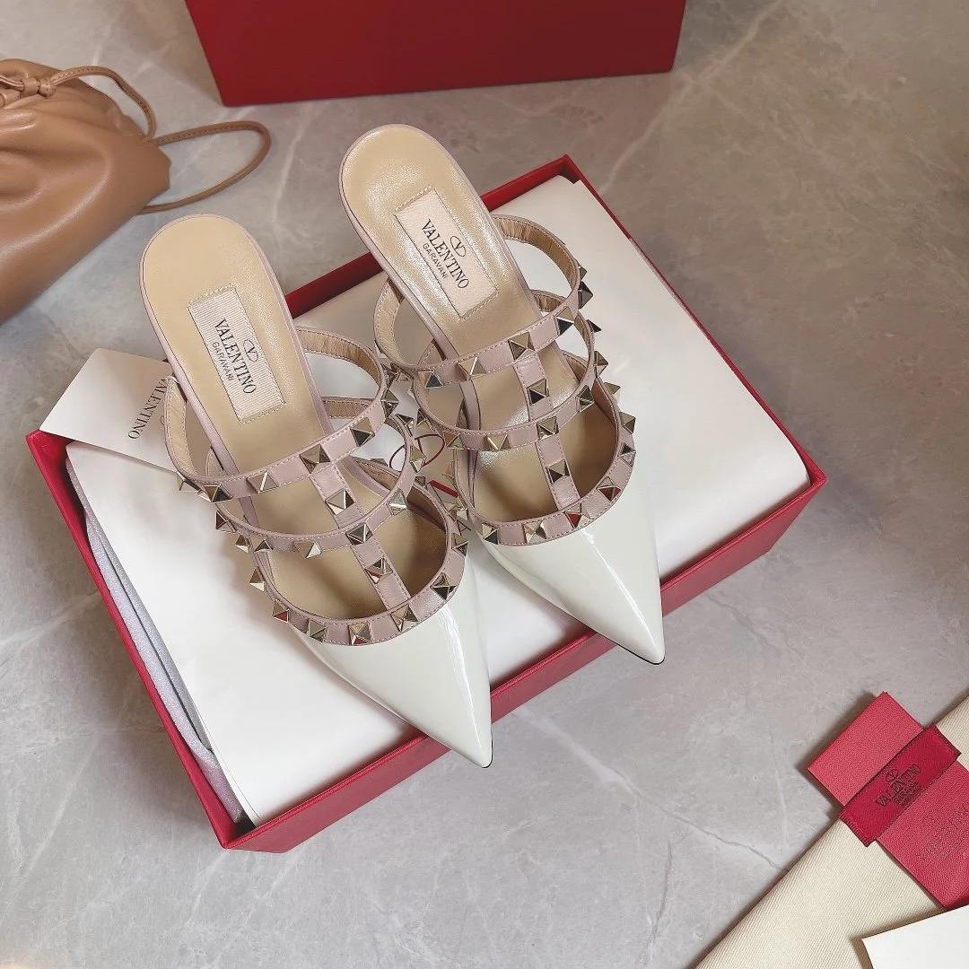 Valentino Women White Patent Leather Studded Mules product view 1
