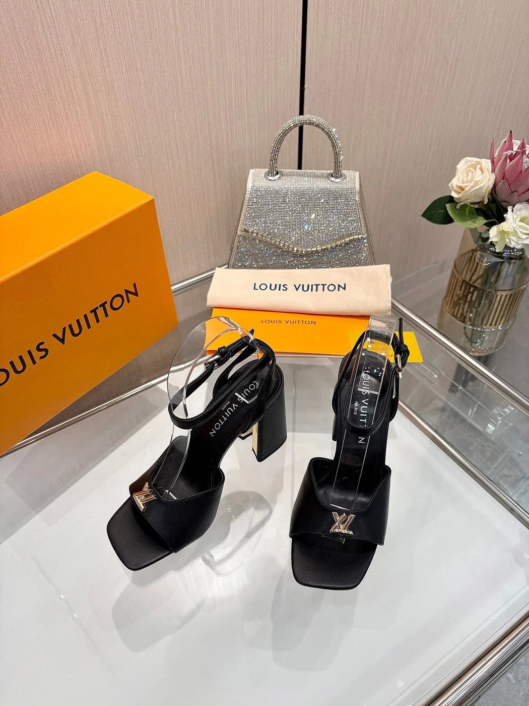 Louis Vuitton Women Black Platform Ankle-Strap Sandals product view 2