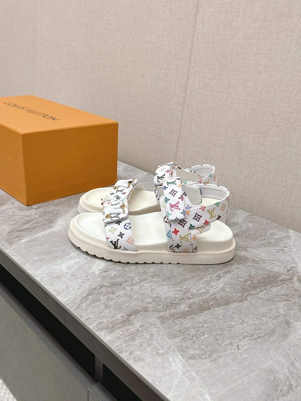 Louis Vuitton Women White Patterned Fabric Sandals product view 5