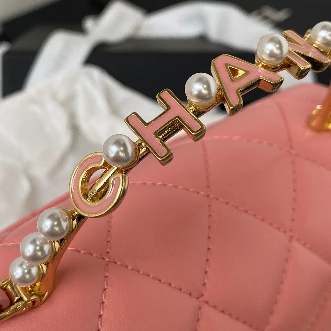 Chanel Woc Pink Handbags With Pearl Handle .5×14.5×5.5 cm product view 3