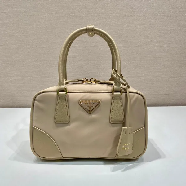 Prada Small Top Handle Bag 25 In Dried Moss Nylon And Calfskin Trim product view 1