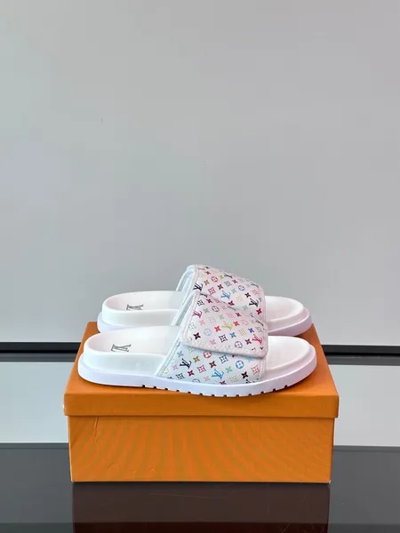 Louis Vuitton Men White Patterned Leather Slides product photo