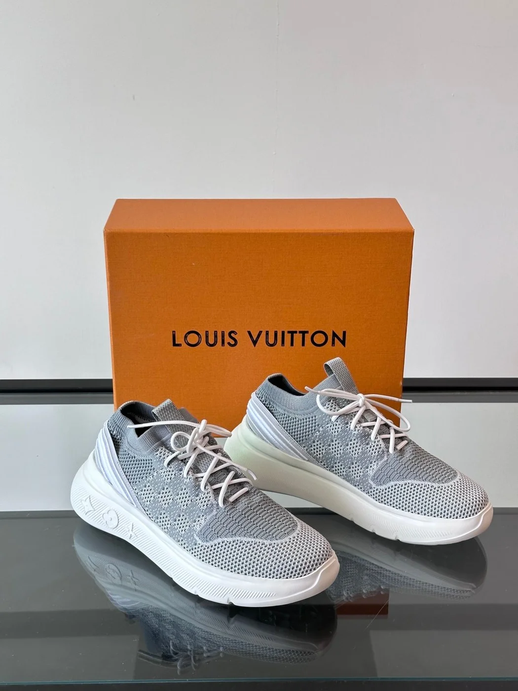 Louis Vuitton Men Grey Knit Fabric Sneakers product view 5