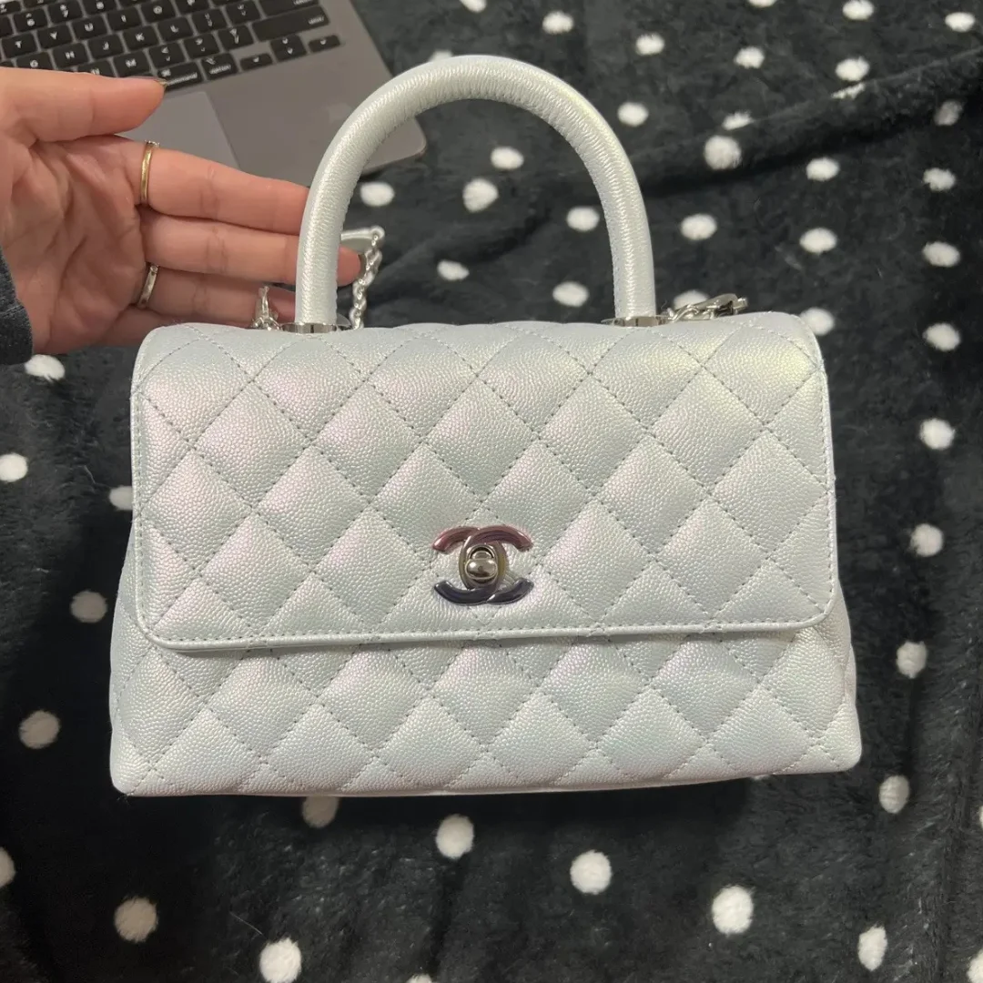 Chanel Coco Handbag Leather Light Grey Woman’s 23 cm product view 1