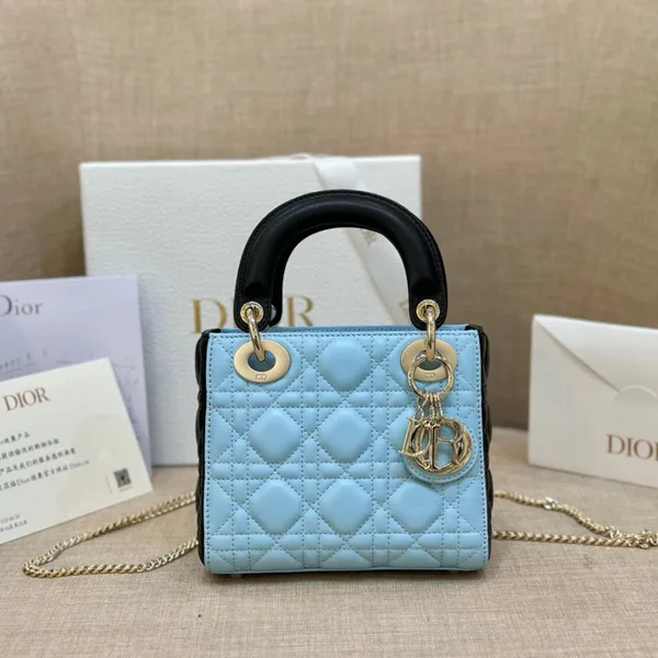 Dior Lady Mini Handbag for Women Ice Blue Cowhide 18 cm product view 1