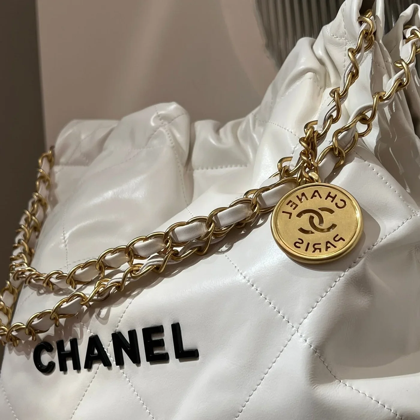 Chanel 22 Bag Small White Lambskin Leather product view 4