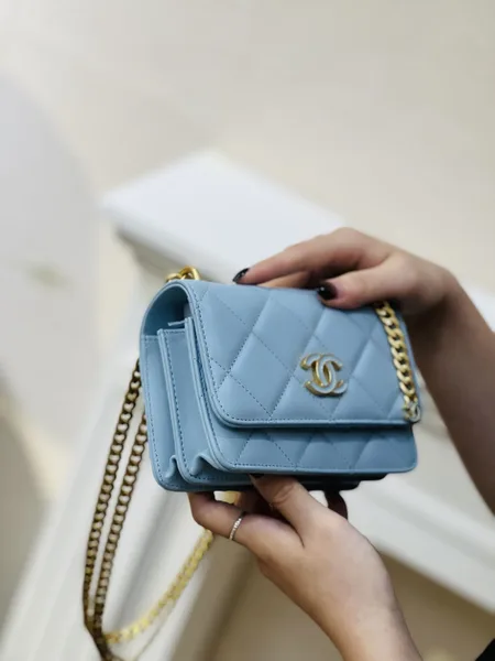 Chanel Woc Mini Handbag Woman’s Blue Smooth Leather 15 cm product view 3
