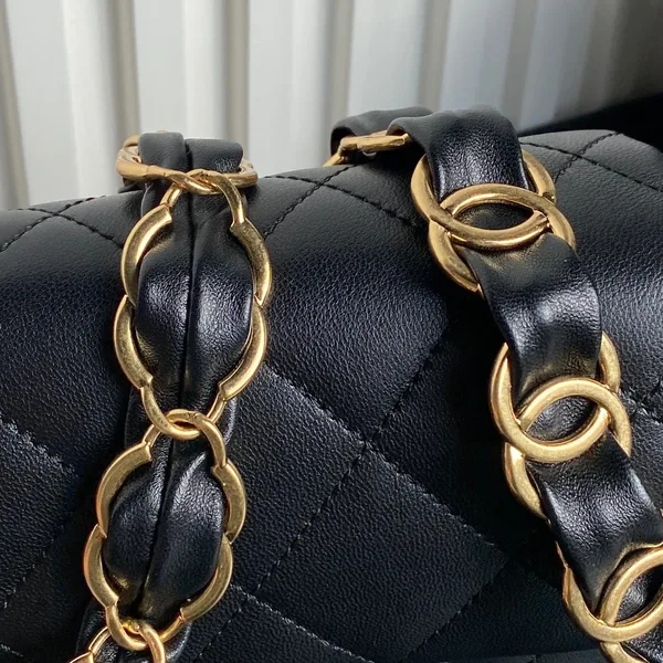 Chanel Medium Flap Bag 26 In Black Calfskin Gold Double C Thick Chain product view 3