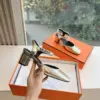Hermès Women Silver Leather Square Toe Heels product view 3