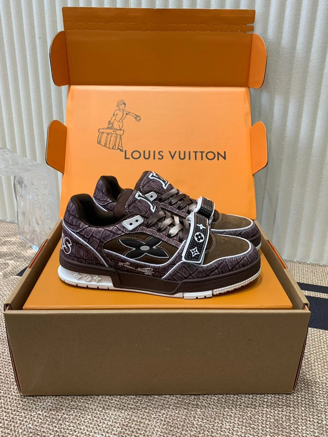 Louis Vuitton Women Brown Suede Leather Sneakers product view 3