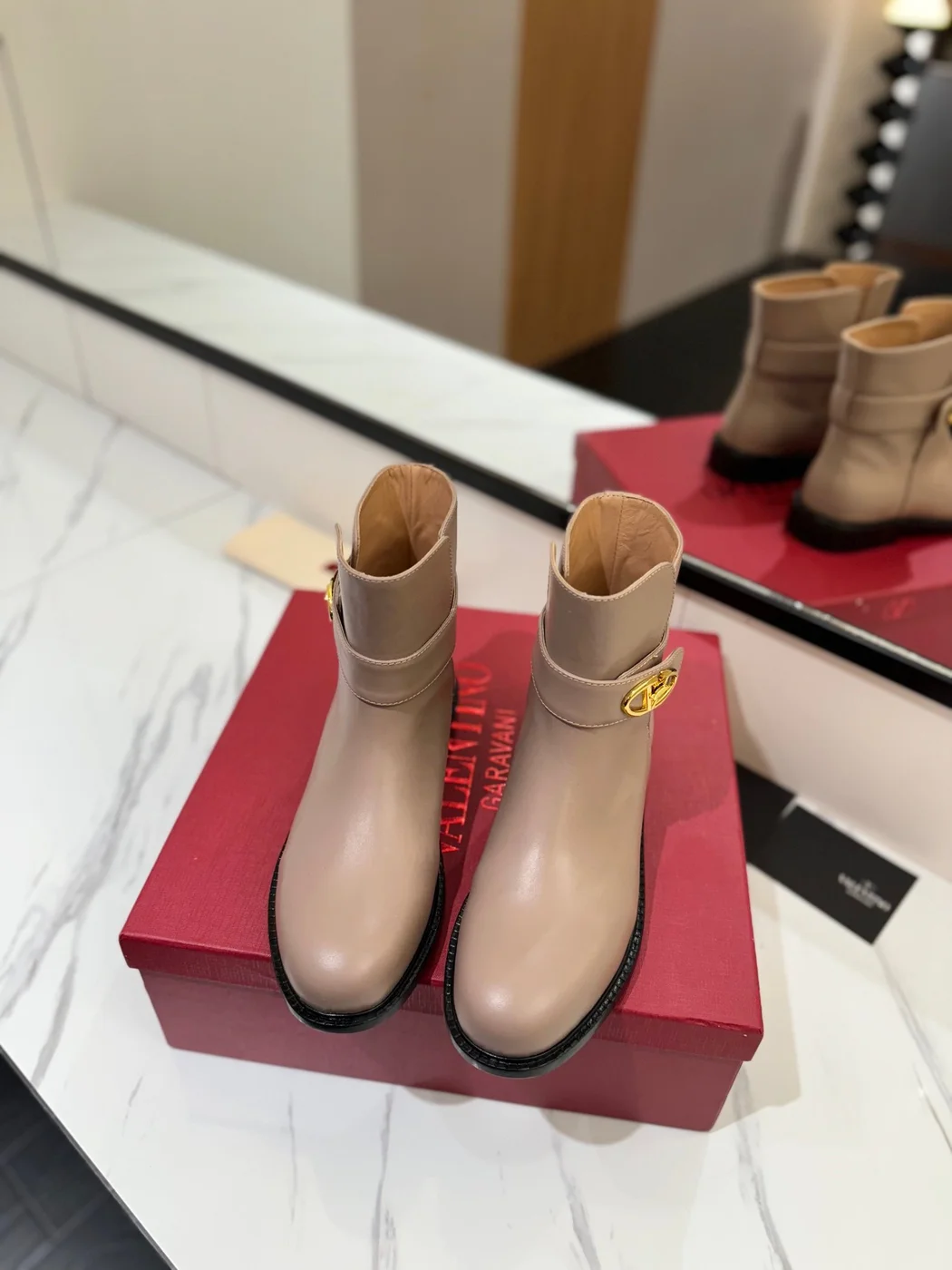 Valentino Women Beige Leather Ankle Boots product view 4