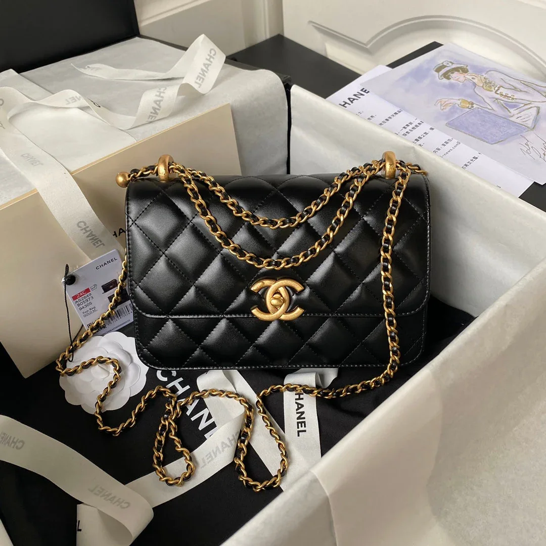 Chanel Flap Bag 22 In Black Calfskin With Double Gold Ball product view 1
