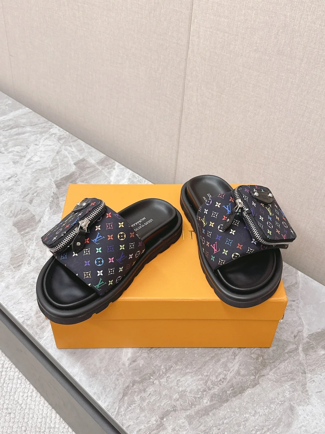 Louis Vuitton Women Black Fabric Adjustable Pocket Mules product view 6
