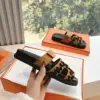 Hermès Women Tan Suede Leopard Print Slippers product view 5