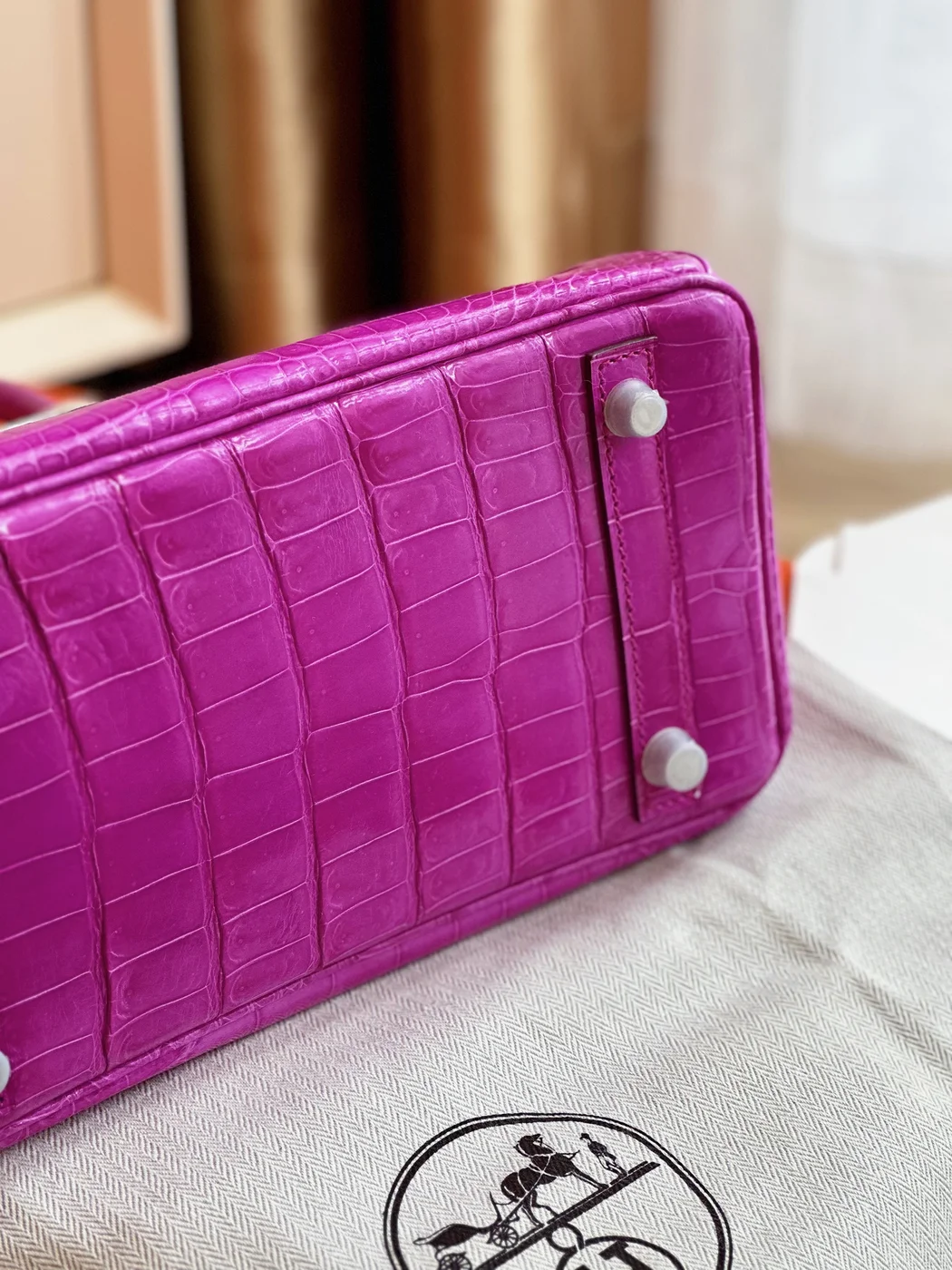 Hermès Birkin 25 Purple Crocodile Leather Palladium Hardware Bag product view 2