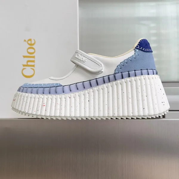 Chloé Nama wedge sneakers in Ashes Blue and white product view 2