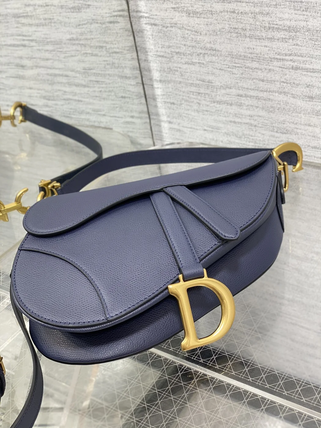 Dior Saddle Bag in Deep Ocean Blue Gold Hardware product view 5