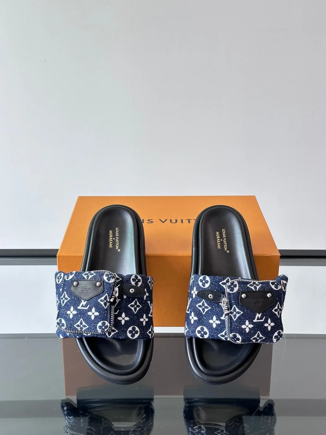 Louis Vuitton Men Navy Fabric Slides product view 6