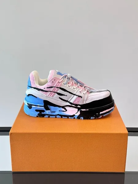 Louis Vuitton Men Blue Pink Black Leather Sneakers product view 6
