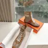 Hermès Women Beige Mesh And Brown Leather Sneakers product view 4