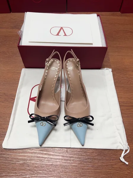 Valentino Women Nude Leather Blue Pointed Heels product view 1