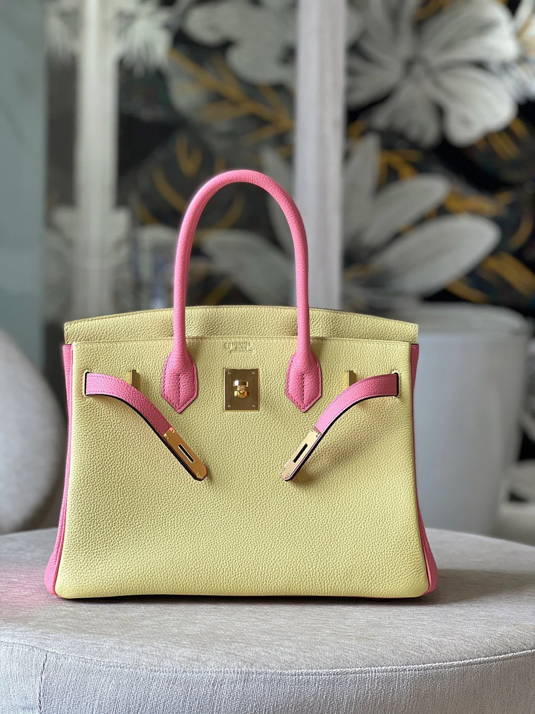 Hermès Birkin 30 Yellow/Rose Pink Togo Leather Gold Hardware Bag product view 6