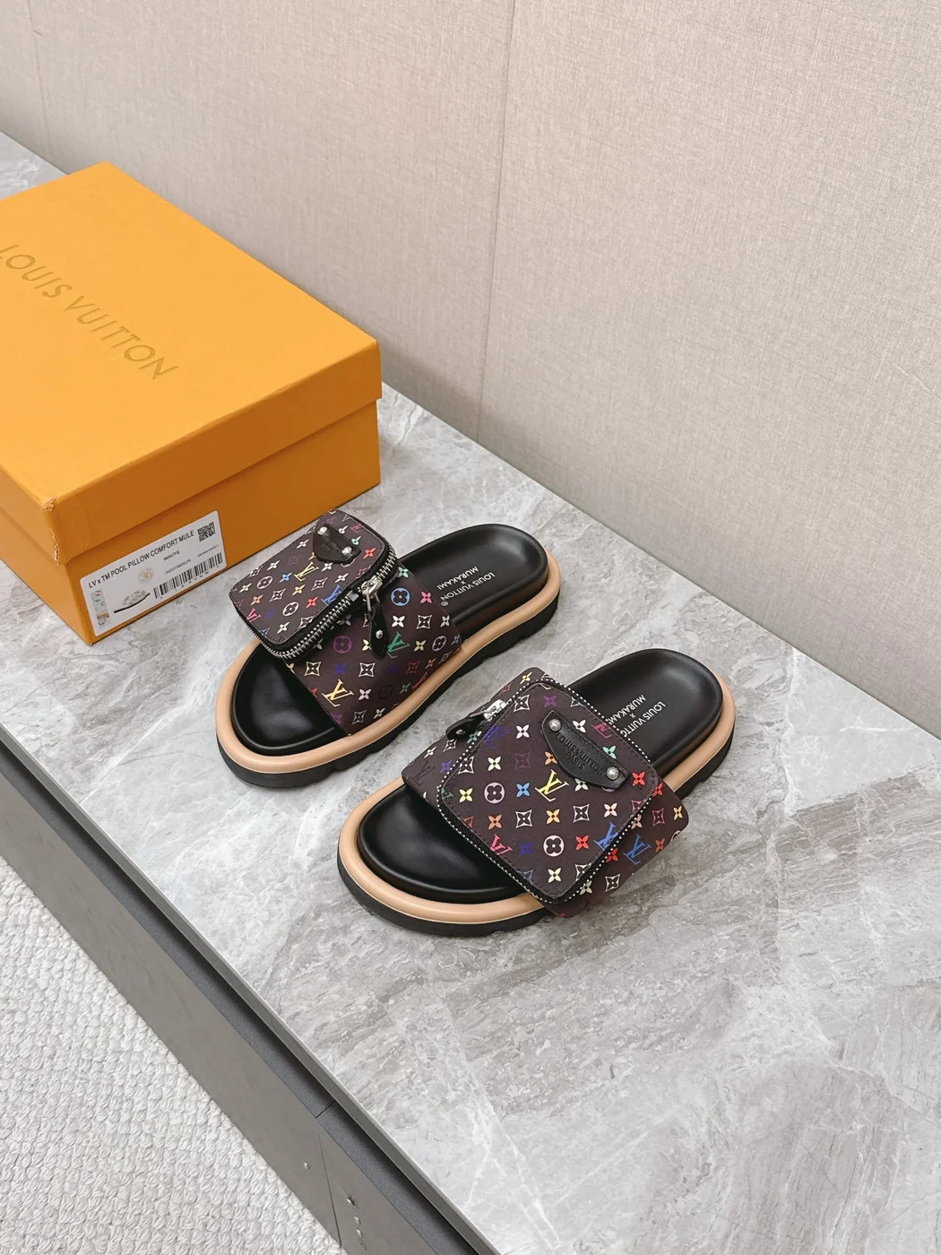 Louis Vuitton Women Black Multicolor Canvas Comfort Mules product view 1
