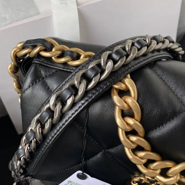 Chanel 19 Flap Bag Black Lambskin Gold Hardware product view 6