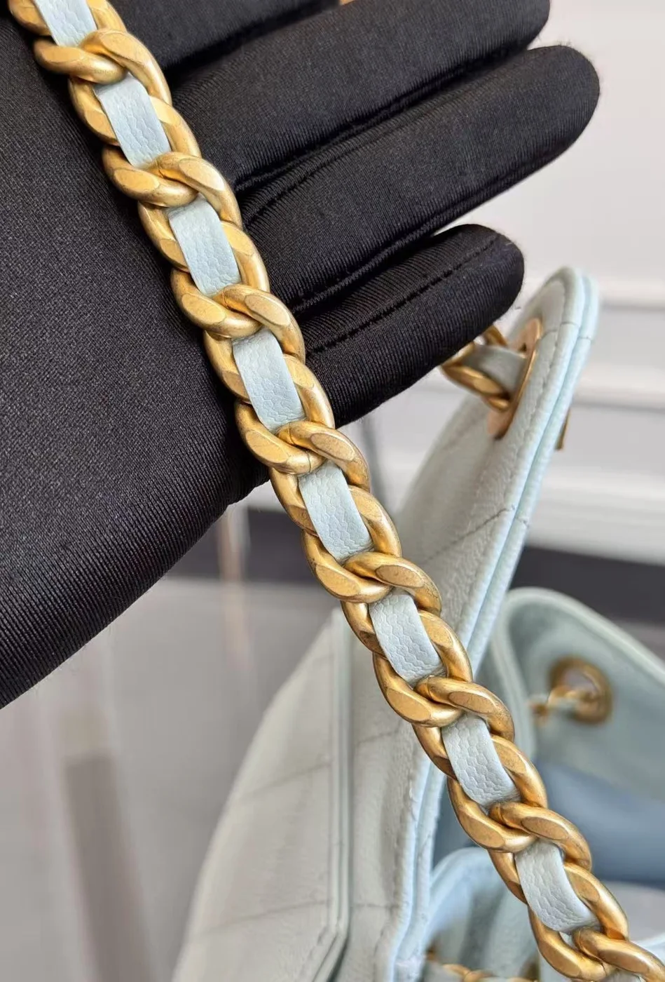 Chanel 25 Handbag 30 In Lgith Blue Cavier Gold Hardware product view 6
