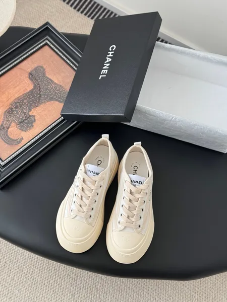 Chanel Women Beige Canvas And Rubber Sneakers product view 1