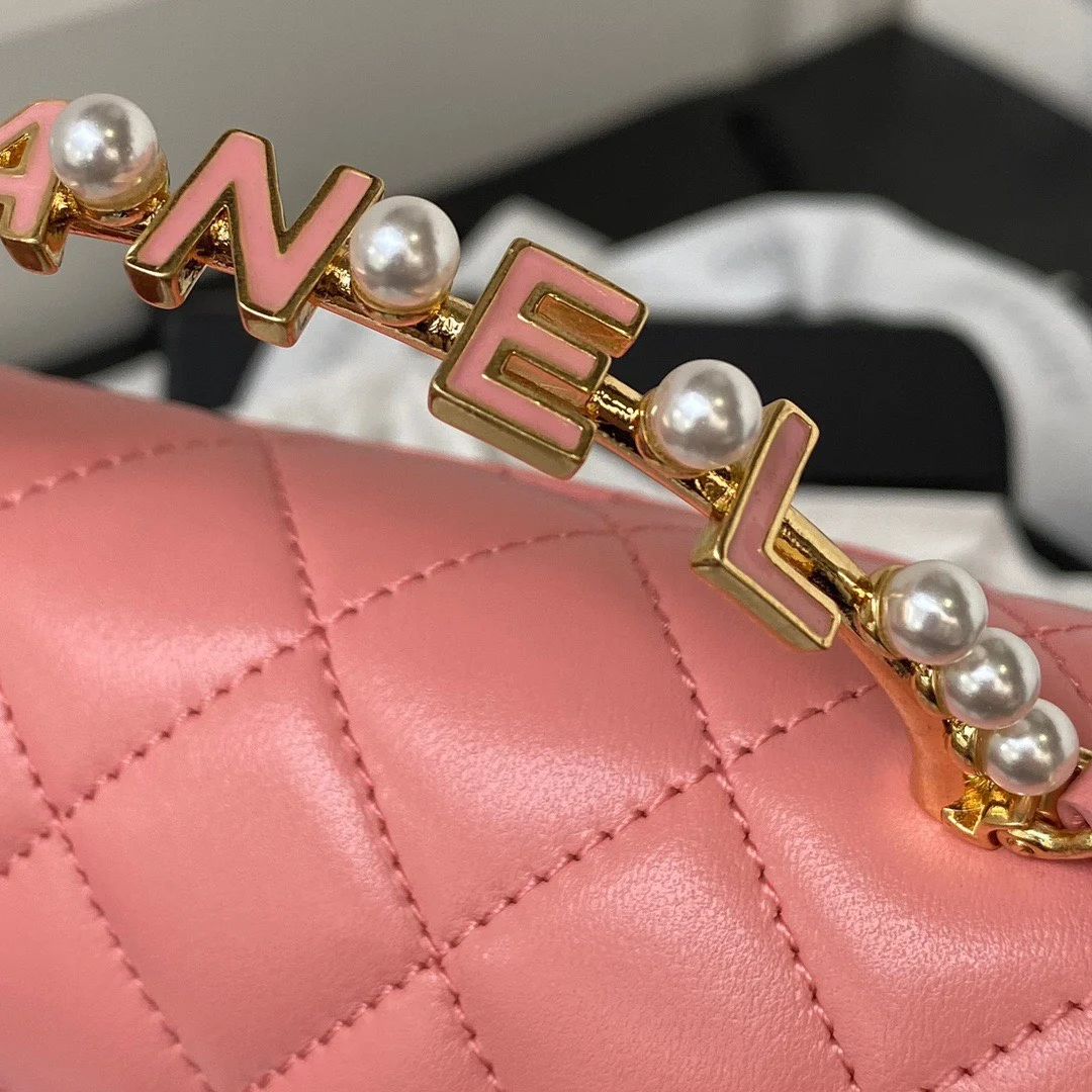 Chanel Woc Pink Handbags With Pearl Handle .5×14.5×5.5 cm product view 4