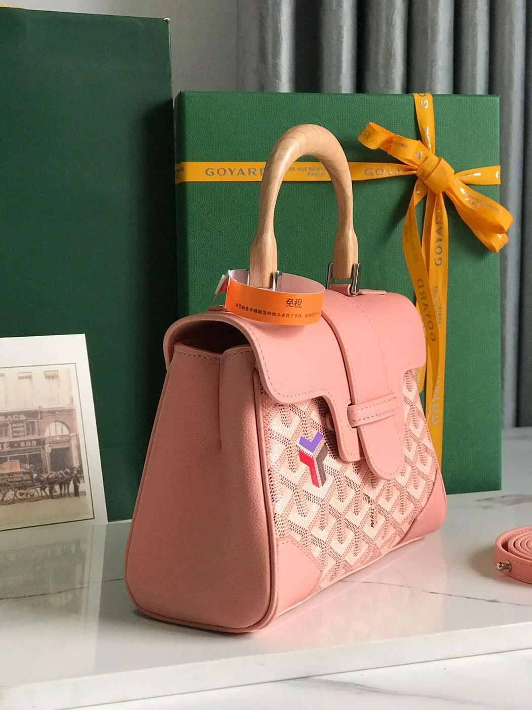 Goyard Saigon Handbag Pink Women’s Wooden Handle 20x15cm product view 6