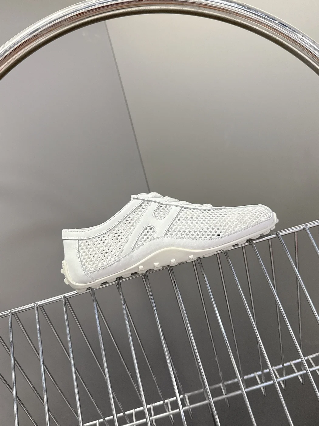Hermès Women White Mesh Leather Sneakers product view 6