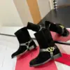 Valentino Women Black Suede Leather Strap Boots product view 2