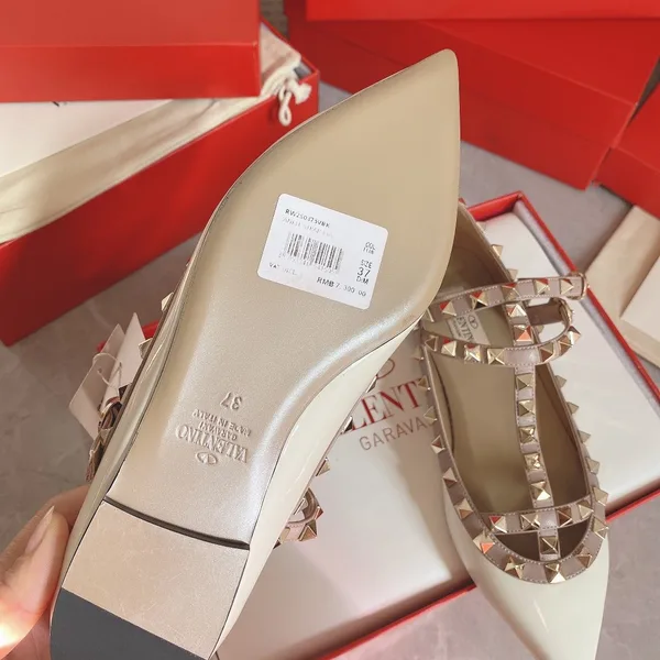 Valentino Women White Patent Leather Studded Flats product view 4