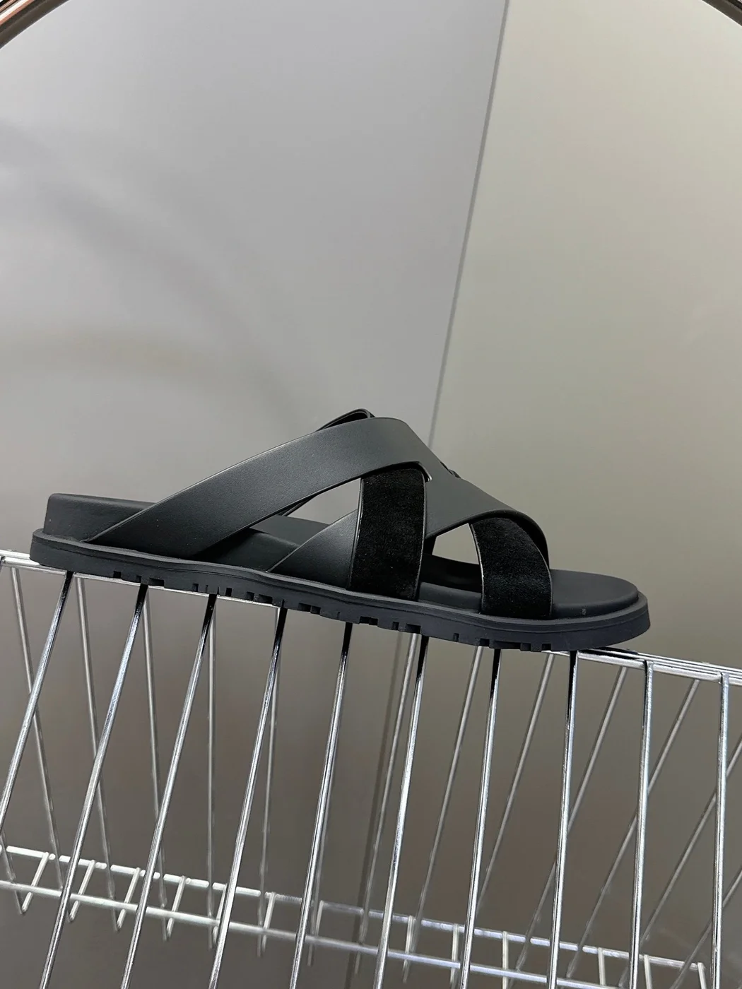Hermès Women Black Leather Suede Sandals product view 6